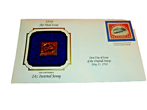 1918 Air Mail Issue 22 kt. Gold Replica 24 Cent Inverted Jenny Stamp