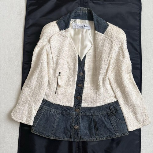 [Ottime condizioni] Christian Dior Galliano epoca tweed giacca denim bianco