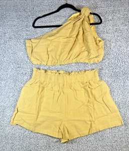 Petal and Pup Two Piece Top and Short Set Butter Yellow Size XL Sally 100% Linen - Picture 1 of 12