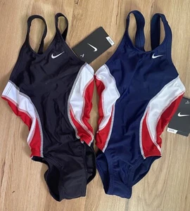 NWT NIKE 20 Lot Of 2 Power Back Girl 5 Racing Swimsuit One Piece Black & Navy - Picture 1 of 3