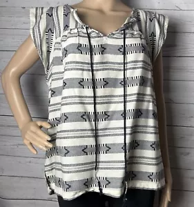 Camicetta Ann Taylor LOFT media nera bianca BOHO stampa indie a righe 100% cotone - Foto 1 di 12