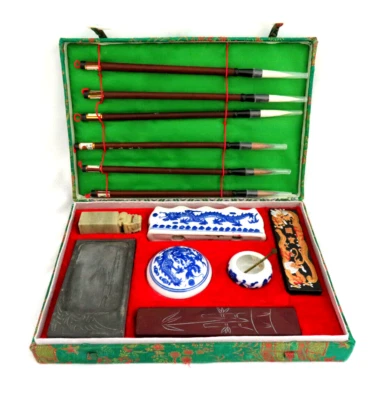 Asian Chinese 14 Piece Calligraphy Set in Silk Box ~ NIB - Image 1 of 4