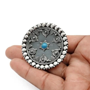 Redondo Gema Turquesa Plata de Ley Cóctel Tendencia Madre Anillo US 10 - Imagen 1 de 11