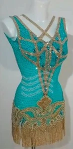 L2087 Mujer Competición Especialidad Latina/Ritmo Rumba Vestido Reino Unido 10 EE. UU. 8 Verde - Imagen 1 de 3