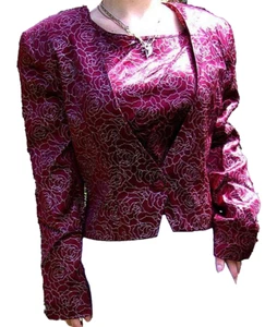 NWT 1980s APOSTROPHE Quail Crossing 2-pc Maroon Blouse & Blazer Set Womens Sz 10 - Picture 1 of 11