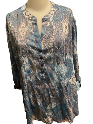 Blusa Cocomo Mujer Paisley Henley Top Mujer Talla 2X Azul Relajado Fluido Foto 1 de 4