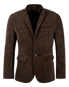 Blazer de cuero para hombre marrón gamuza clásico ITALIANO a medida suave cuero real 3450 - Imagen 1 de 6