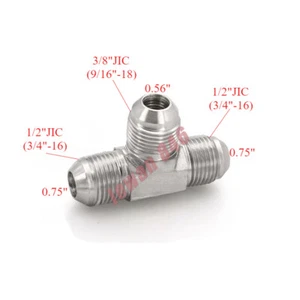 Hydraulic 1/2"JICX3/8"JICX1/2"JIC JIC Reducing Tee JIC PLTD Steel - Picture 1 of 1