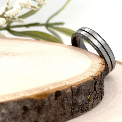 Silver Brushed Finish Band For Christmas Gifts 6mm Black Polished Tungsten Ring - Image 1 of 4