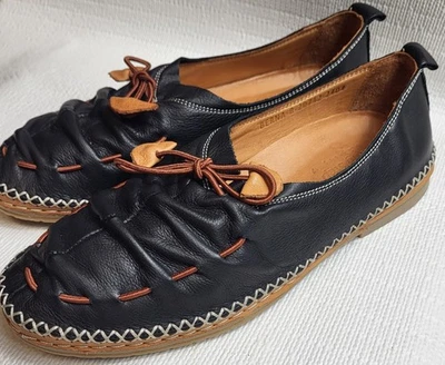 NWOB Spring Step Berna Loafers Womens Black 7.5/38 Elastic Vamp-Tie Boho Chic - Image 1 of 4