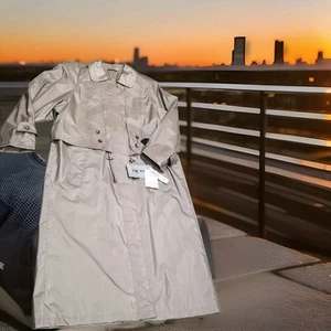 ✅VTG Women's 14 British Mist Trench Coat 80s Retro Belted Lined In-Beach Pebble - Picture 1 of 13