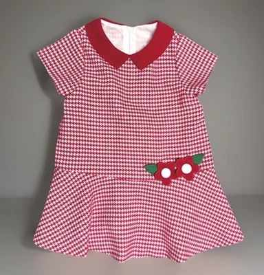 Vestido Florence Eiseman 2T Rojo Pata de Gallo + Flores Línea A Suave Elastizado Peter Pan Foto 1 de 4