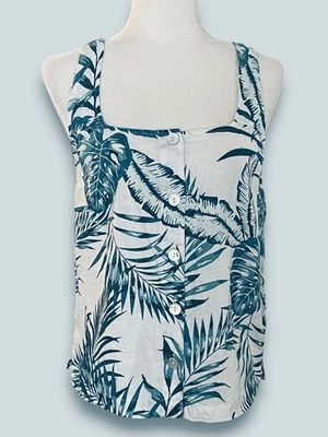 C&C California 100% Linen Sleeveless Button-Up Blouse Tropical Floral Sz Small - Image 1 of 4