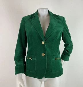 Talbots Size 6 Emerald Green Corduroy Blazer Gold Buttons Horsebit Equestrian - Picture 1 of 9
