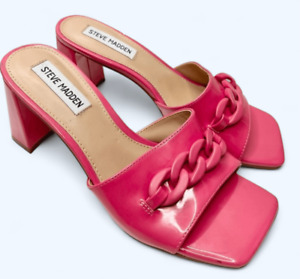 Steve Madden Sandals Womens Size 6.5 Rego Slides Pink Patent Faux Leather Heels