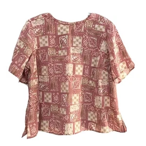 Appleseeds Damen Plus 18W Botanische Kurzarm Bluse Mauve Hellbraun Geometrisches Muster - Bild 1 von 5