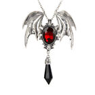 Halloween Bat Wings Gemstone Pendant Gothic Red Necklace