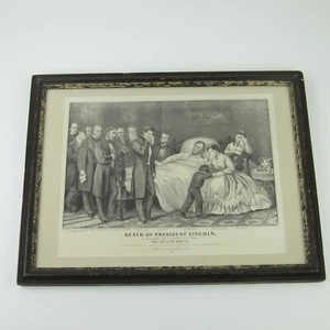 Impresión litográfica de la muerte del presidente Lincoln Currier & Ives 18x14 antigua 1865 - Imagen 1 de 16