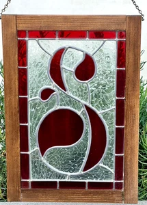 Vintage Art Deco Wood Frame Stained Glass 20” x 14” wall decor or window panel - Picture 1 of 3