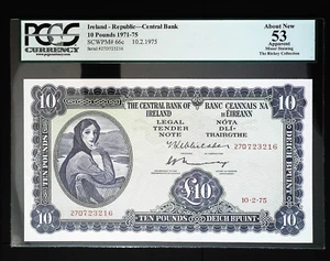 REPÚBLICA DE IRLANDA 10 LIBRAS P66 PCGS 53 AU SOBRE UNC DAMA LAVERY - Imagen 1 de 2