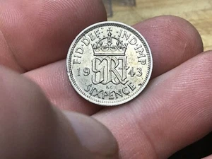 1942 or 1943 or 1944 Great Britain 6 Pence Wedding Coin, 1 Silver Coin WWII Era - Picture 1 of 10