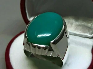 Big Hussani Feroza Sterling Silver 925 Sabza Handmade Turquoise Mens Heavy Ring - Picture 1 of 12