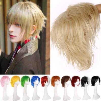 NUEVO Hombres Masculino Pelucas Completas Cortas Niño Anime Disfraz Fiesta Peluca de Pelo Sintético Foto 1 de 4