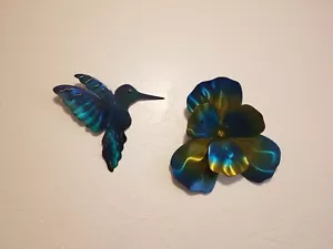 Metal flower wall decor bird set outdoor sculpture Wall hanging fence patio art - Picture 1 of 4