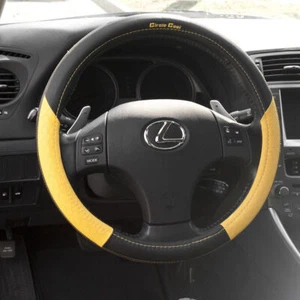 2017 Black Yellow Slip On Style Steering Wheel Cover Perfect Fit Long Lasting - Picture 1 of 6