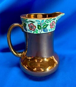 BURSLEY WARE STAFFORDSHIRE COPPER LUSTER & FLORAL RIM 7"H PITCHER - Picture 1 of 5