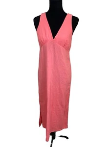 New Womens Old Navy Sleeveless V Neck Linen Blend Coral Midi Dress Size M - Picture 1 of 4