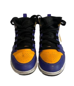 Nike Air Jordan 1 Mid Lakers Boys Size 1.5Y Athletic Shoes Sneakers DQ8424-517 - Picture 1 of 8