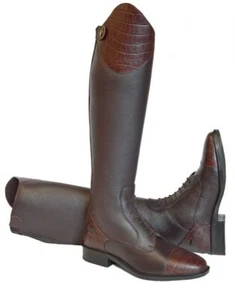 Rhinegold De-Luxe Leather Riding Boots With Mock Croc Trim - Picture 1 of 8