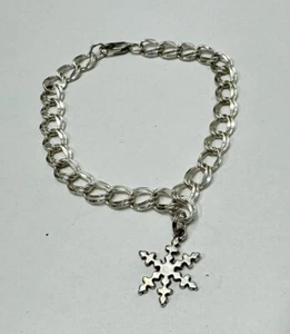 BRACCIALE VINTAGE 7" ARGENTO STERLING FIOCCO DI NEVE MAGLIA INVERNALE Natale timbrato 925 - Foto 1 di 9
