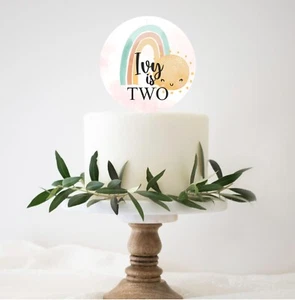 Rainbow Cake Topper Second Birthday Personalised Age Two Acrylic FREE POSTAGE - Picture 1 of 4