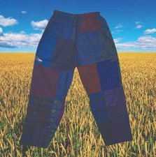 Unisex Boho Hippie Pants, Summer Cotton Blue Pants, Floral Pants, Handmade S/M/L