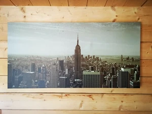 Large New York City Skyline 1970s Manhattan B&W  Canvas Wall Art Picture Print - Picture 1 of 7