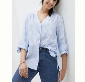 MARE MARE x Anthropologie Blue/White Stripe Henriette Top Side Ties XS NWOT - Picture 1 of 7