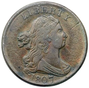 1807 C-1 R-1 Draped Bust Half Cent Coin 1/2c - Picture 1 of 2