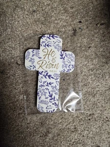 NEW 12 Cross Bookmark Blue Leaves He Is BOOKMARKS - Picture 1 of 1