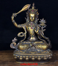 Tibet Tibetan Buddhism Pure copper Set gemstone Take sword Manjusri Buddha statu