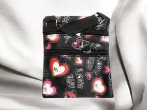 5.25" x 6.25" Black Love Theme Girls Mini 2 Zipper Cross Body Side Bag - Picture 1 of 2