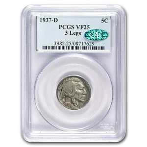 1937-D 3 Legged Buffalo Nickel VF-25 PCGS CAC - Picture 1 of 4