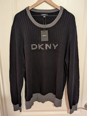 DKNY Black Ribbed Knit Sweater with Logo Design - Image 1 of 3