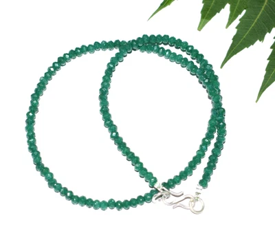 Collana In Argento Sterling 925 Con Gemma Verde Tinta Fatta A Mano Di 38" - Immagine 1 di 4