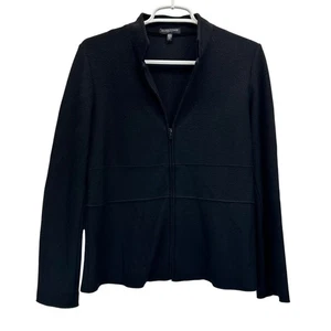 Chaqueta de Lana Eileen Fisher Hervida Negra Cremallera Frontal Pequeña Pequeña - Imagen 1 de 7