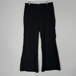 Maeve Anthropologie Pants Womens 16 Black The Naomi Linen Blend Wide Leg Flare - Picture 1 of 14