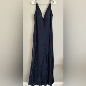 Jenny Yoo Gabriela Satin Burnout Dress Blue Bridesmaid Special Occasion 10 New - Picture 1 of 15