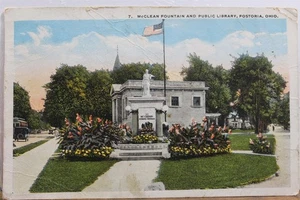 Ohio OH Fostoria McLean Fuente Biblioteca Pública Postal Antigua De Colección Vista de Tarjeta - Imagen 1 de 2