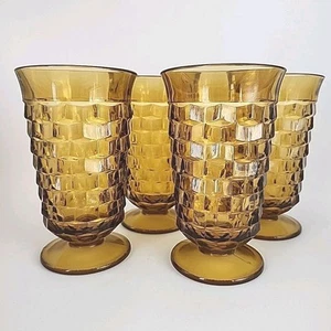 4 bicchieri da tè vintage Colony Whitehall Golden Harvest ghiaccio 6" piedi cubisti - Foto 1 di 7